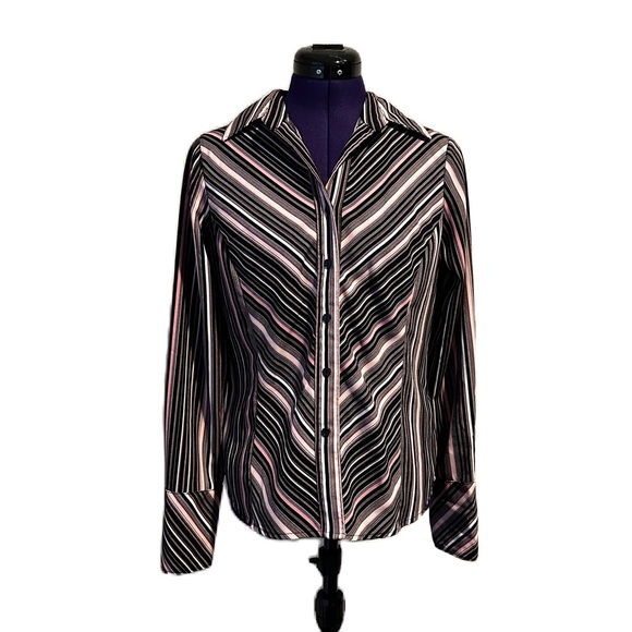 Worthington Tops - Worthington Pink Black Stripe Long Sleeve Top